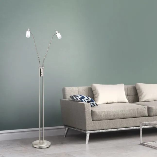LED-Stehleuchte, stahl, 2 verstellbare Leuchtköpfe, warmweiß, blendfrei