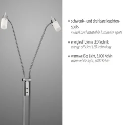 LED-Stehleuchte, stahl, 2 verstellbare Leuchtköpfe, warmweiß, blendfrei