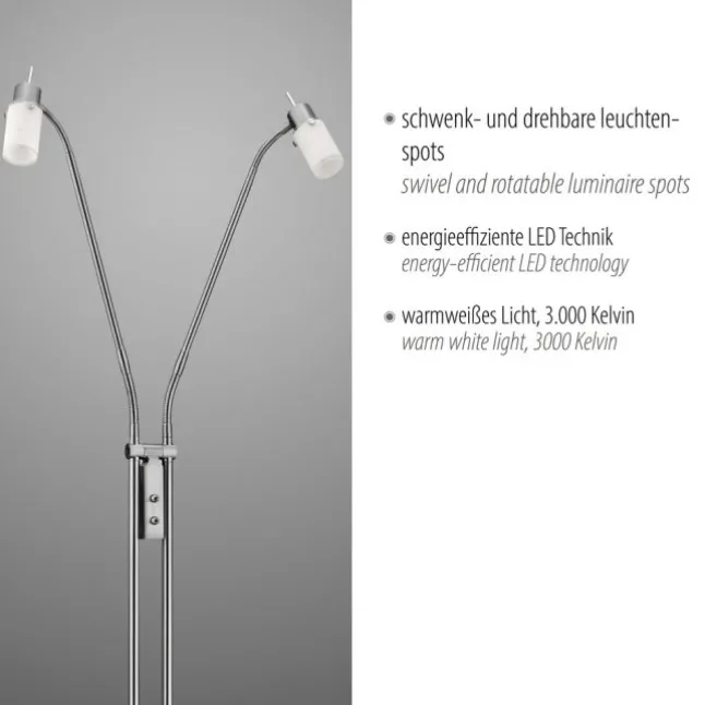 LED-Stehleuchte, stahl, 2 verstellbare Leuchtköpfe, warmweiß, blendfrei