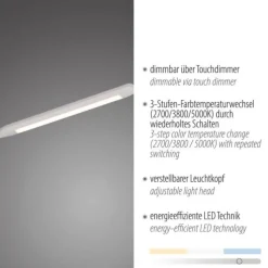 LED Stehleuchte weiß dimmbar 3 Stufen CCT Touchdimmer Spots drehbar