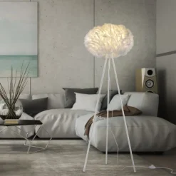 LED-Stehleuchte, weiß, Stoff, dimmbar, Fernbedienung, App