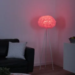 LED-Stehleuchte, weiß, Stoff, dimmbar, Fernbedienung, App