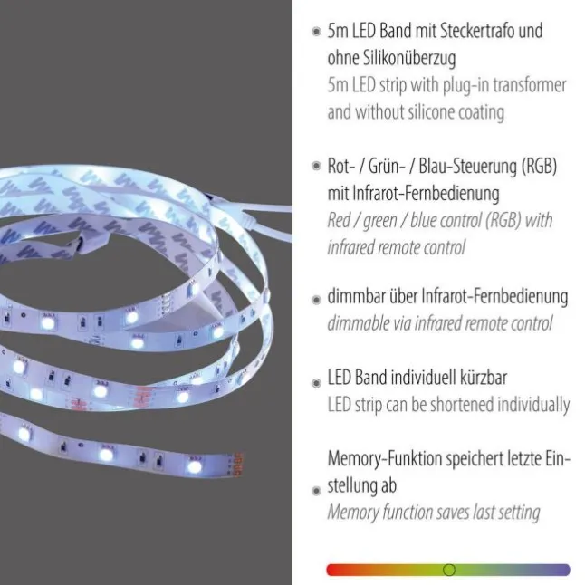 LED-Stripes, 5m Länge, Fernbedienung, Memory-Funktion, RGB Farbwechsel