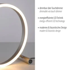 LED Tischlampe aluminium rund Ø30cm Touchdimmer Switchmo warmweiß Licht