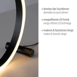 LED Tischlampe anthrazit rund Ø30cm Touchdimmer Switchmo warmweiß Licht