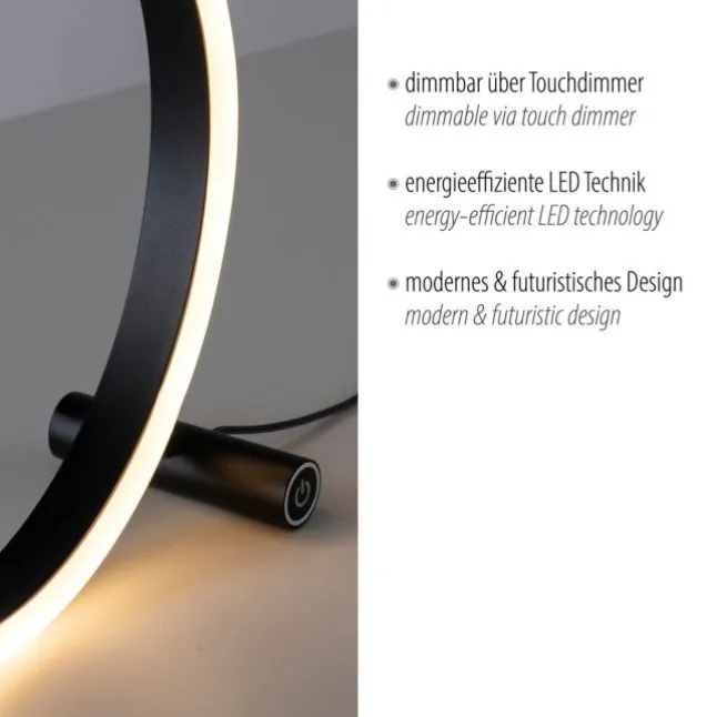 LED Tischlampe anthrazit rund Ø30cm Touchdimmer Switchmo warmweiß Licht