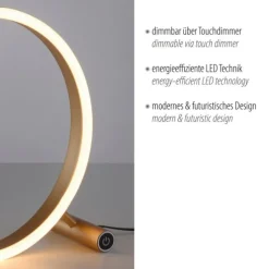 LED Tischlampe messing matt rund Ø30cm Touchdimmer Switchmo warmweiß