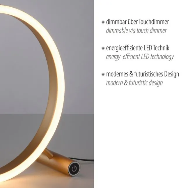 LED Tischlampe messing matt rund Ø30cm Touchdimmer Switchmo warmweiß