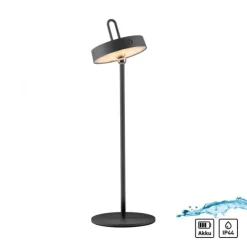 LED Tischlampe schwarz Akku Touchdimmer spritzwassergeschützt USB