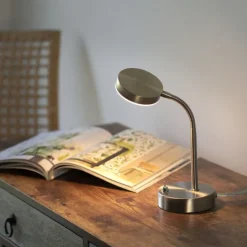 LED Tischlampe silberfarbig drehbar Schalter warmweiß Schreibtischlampe