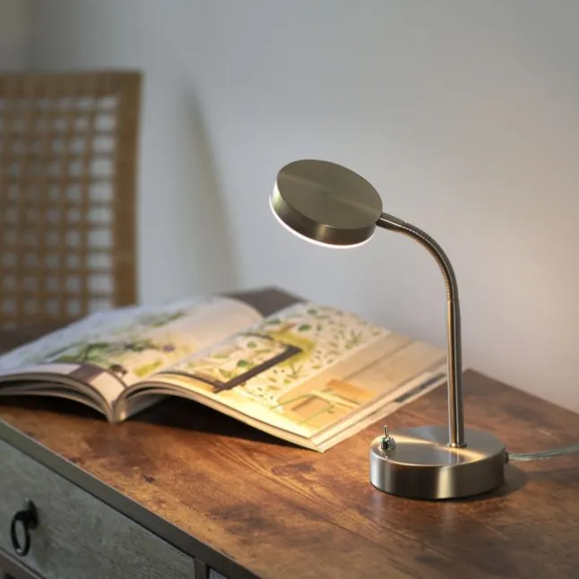 LED Tischlampe silberfarbig drehbar Schalter warmweiß Schreibtischlampe