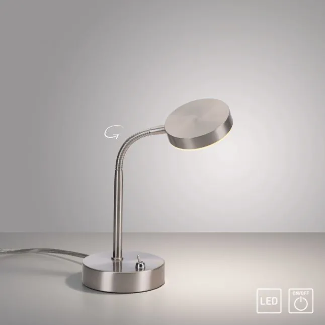 LED Tischlampe silberfarbig drehbar Schalter warmweiß Schreibtischlampe