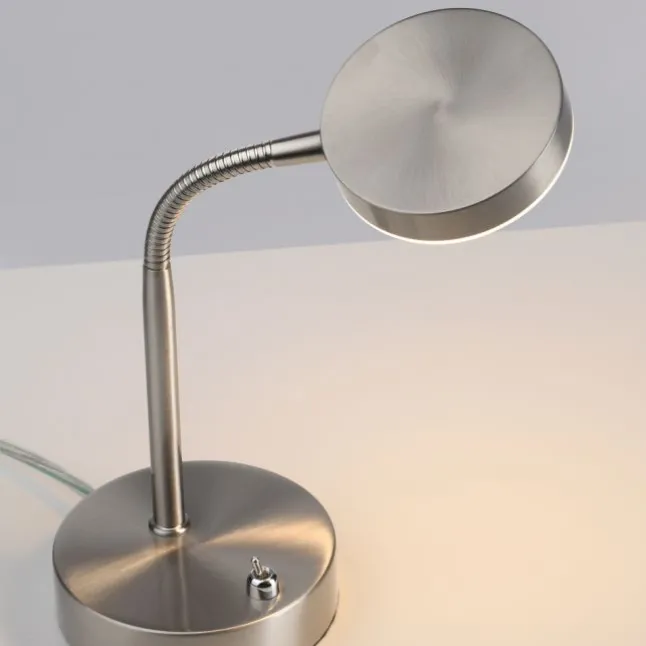 LED Tischlampe silberfarbig drehbar Schalter warmweiß Schreibtischlampe