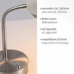 LED Tischlampe silberfarbig drehbar Schalter warmweiß Schreibtischlampe