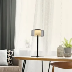 LED Tischleuche schwarz stufenlos dimmbar Rauchglas Memoryfunktion