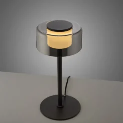 LED Tischleuche schwarz stufenlos dimmbar Rauchglas Memoryfunktion
