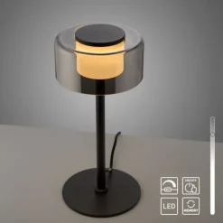 LED Tischleuche schwarz stufenlos dimmbar Rauchglas Memoryfunktion