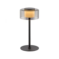 LED Tischleuche schwarz stufenlos dimmbar Rauchglas Memoryfunktion