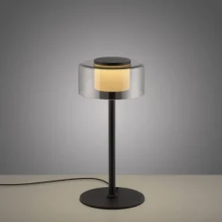 LED Tischleuche schwarz stufenlos dimmbar Rauchglas Memoryfunktion
