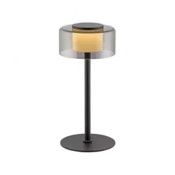 LED Tischleuche schwarz stufenlos dimmbar Rauchglas Memoryfunktion