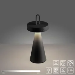 LED Tischleuchte Akku schwarz dimmbar per Touch IP44 Innen-Außen