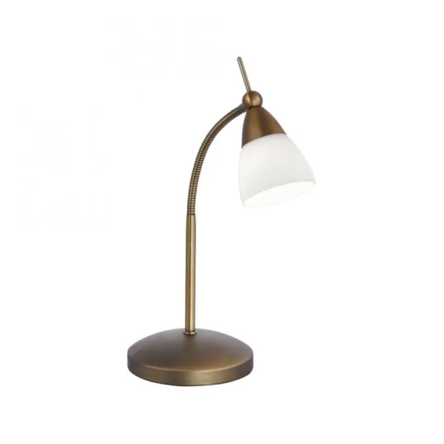 LED-Tischleuchte, altmessing, Flexarm, Touchdimmer, blendfrei, warmweiß