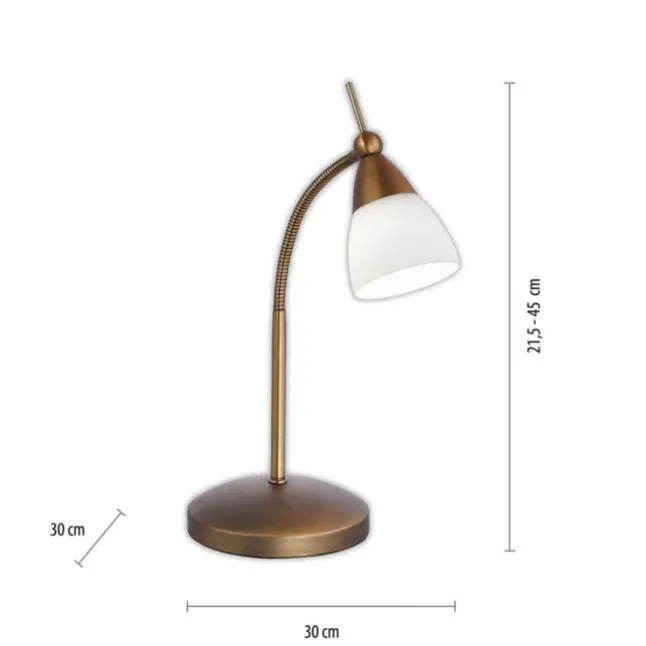 LED-Tischleuchte, altmessing, Flexarm, Touchdimmer, blendfrei, warmweiß