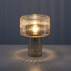 LED Tischleuchte amberfarben Pilzform Glas Ø25cm Schalter