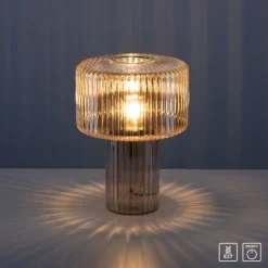 LED Tischleuchte amberfarben Pilzform Glas Ø25cm Schalter