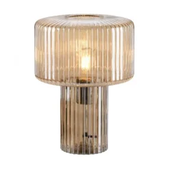 LED Tischleuchte amberfarben Pilzform Glas Ø25cm Schalter