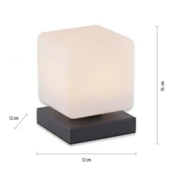 LED Tischleuchte anthrazit farbig Würfelform Touchdimmer zeitloses Design