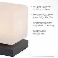 LED Tischleuchte anthrazit farbig Würfelform Touchdimmer zeitloses Design