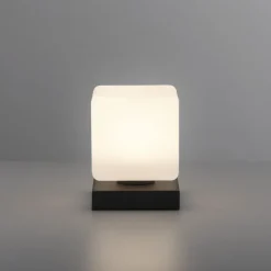 LED Tischleuchte anthrazit farbig Würfelform Touchdimmer zeitloses Design