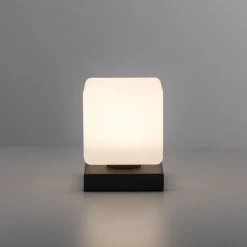 LED Tischleuchte anthrazit farbig Würfelform Touchdimmer zeitloses Design