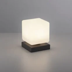 LED Tischleuchte anthrazit farbig Würfelform Touchdimmer zeitloses Design