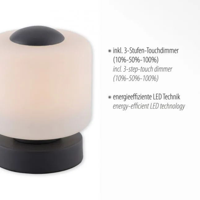 LED Tischleuchte anthrazit farbig rund Touchdimmer zeitloses Design