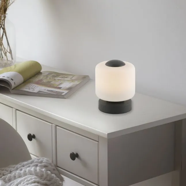 LED Tischleuchte anthrazit farbig rund Touchdimmer zeitloses Design