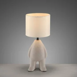 LED Tischleuchte beige Männchen stehend Stoffschirm mit Schnurschalter