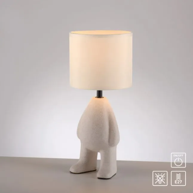LED Tischleuchte beige Männchen stehend Stoffschirm mit Schnurschalter