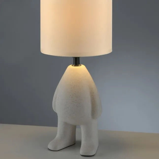 LED Tischleuchte beige Männchen stehend Stoffschirm mit Schnurschalter