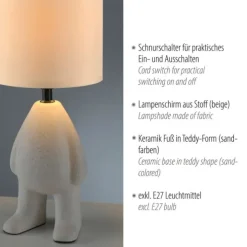 LED Tischleuchte beige Männchen stehend Stoffschirm mit Schnurschalter