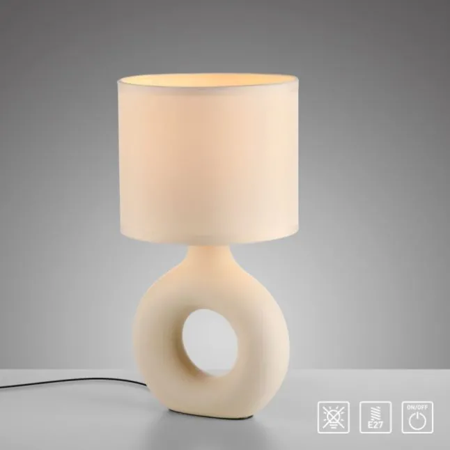 LED Tischleuchte beige Schalter Stoffschirm Beistelllampe Nachttisch