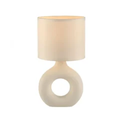 LED Tischleuchte beige Schalter Stoffschirm Beistelllampe Nachttisch