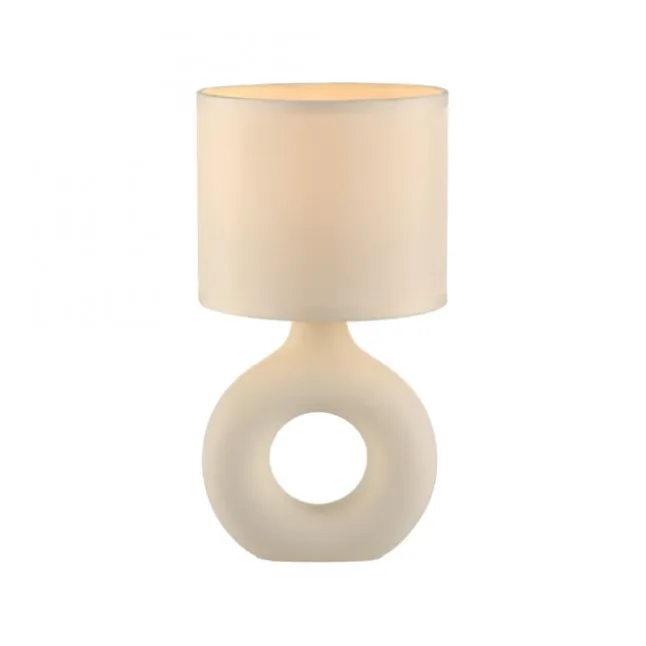 LED Tischleuchte beige Schalter Stoffschirm Beistelllampe Nachttisch