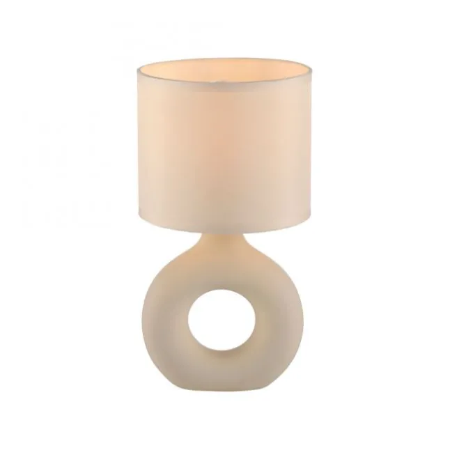 LED Tischleuchte beige Schalter Stoffschirm Beistelllampe Nachttisch