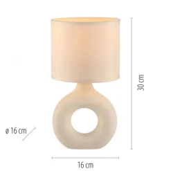 LED Tischleuchte beige Schalter Stoffschirm Beistelllampe Nachttisch