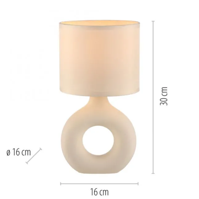 LED Tischleuchte beige Schalter Stoffschirm Beistelllampe Nachttisch