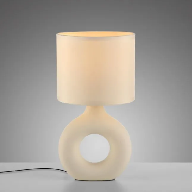 LED Tischleuchte beige Schalter Stoffschirm Beistelllampe Nachttisch