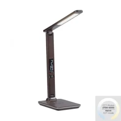 LED Tischleuchte, braun, Dimmfunktion, Induktionsladefläche, Displayanzeige