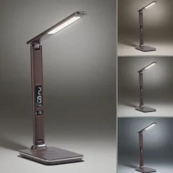 LED Tischleuchte, braun, Dimmfunktion, Induktionsladefläche, Displayanzeige